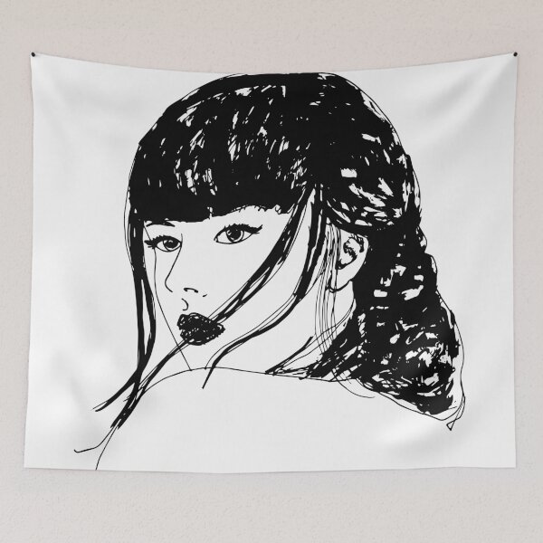 Item preview, portrait of a woman in black and white made with black felt pen and Indian ink designed and sold by keera66.