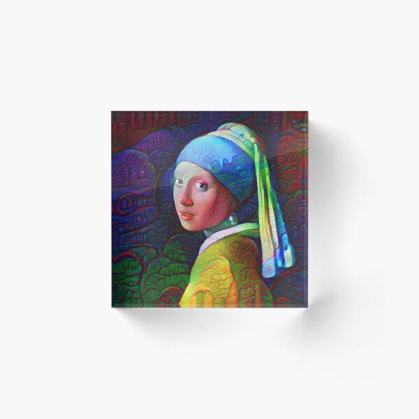 DeepDreamed "Girl with a Pearl Earring" Acrylic Block