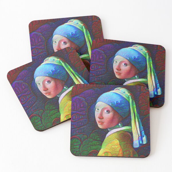 DeepDreamed "Girl with a Pearl Earring" Coasters (Set of 4)