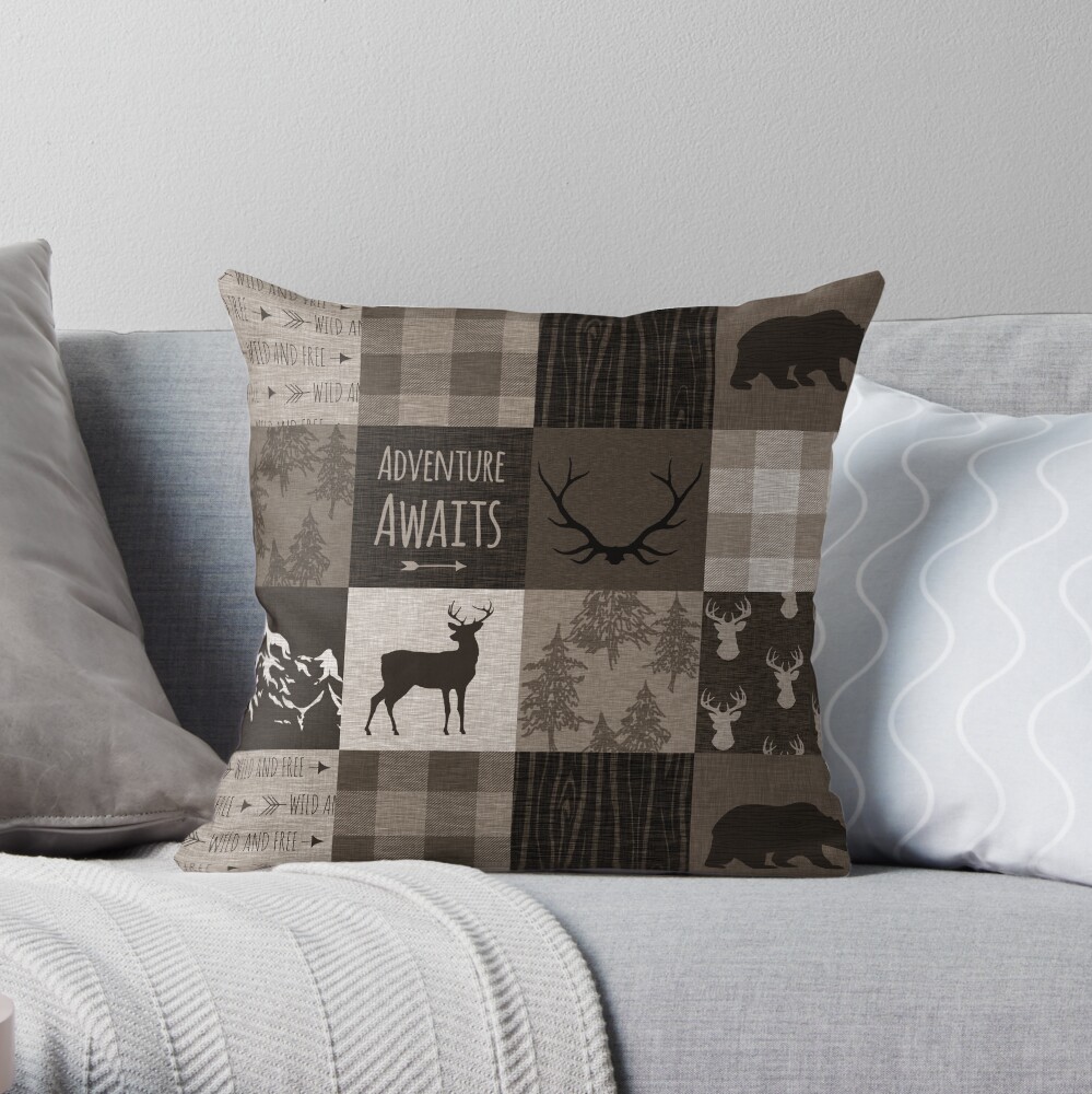 Adventure Patchwork - Brown/Beige Throw Pillow