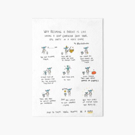 Why becoming a parent is like getting a new RPG character. Art Board Print