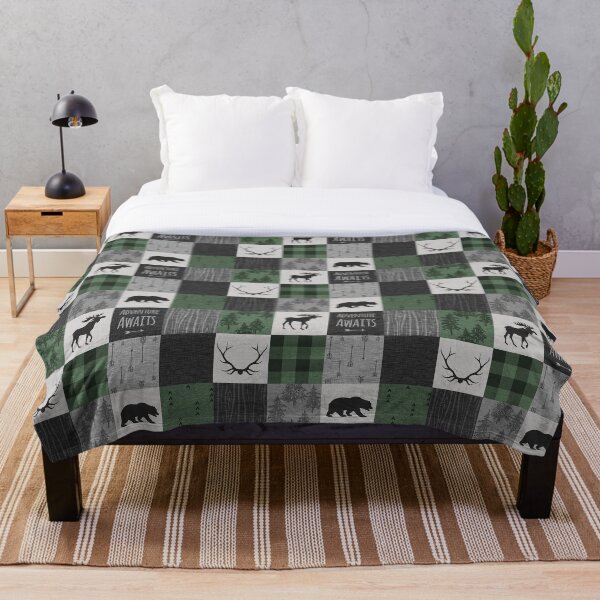 Item preview, Northwoods Adventure Patchwork - grey and green designed and sold by SugarPineDesign.