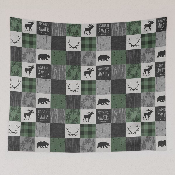 Item preview, Northwoods Adventure Patchwork - grey and green designed and sold by SugarPineDesign.