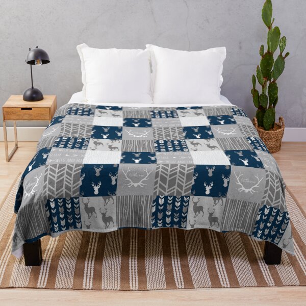 Item preview, Patchwork Woodland - azul marino y gris designed and sold by SugarPineDesign.