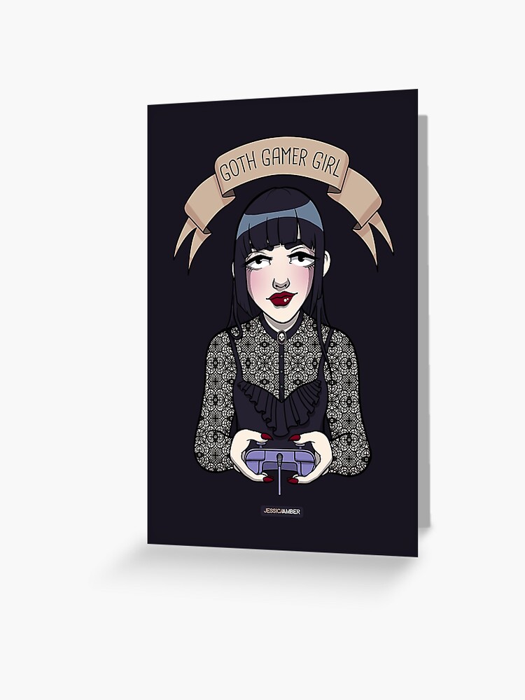 Goth Gamer Girl Cartoon Anime Teen Holding Game Controller Greeting Card By Jessicaamber Redbubble