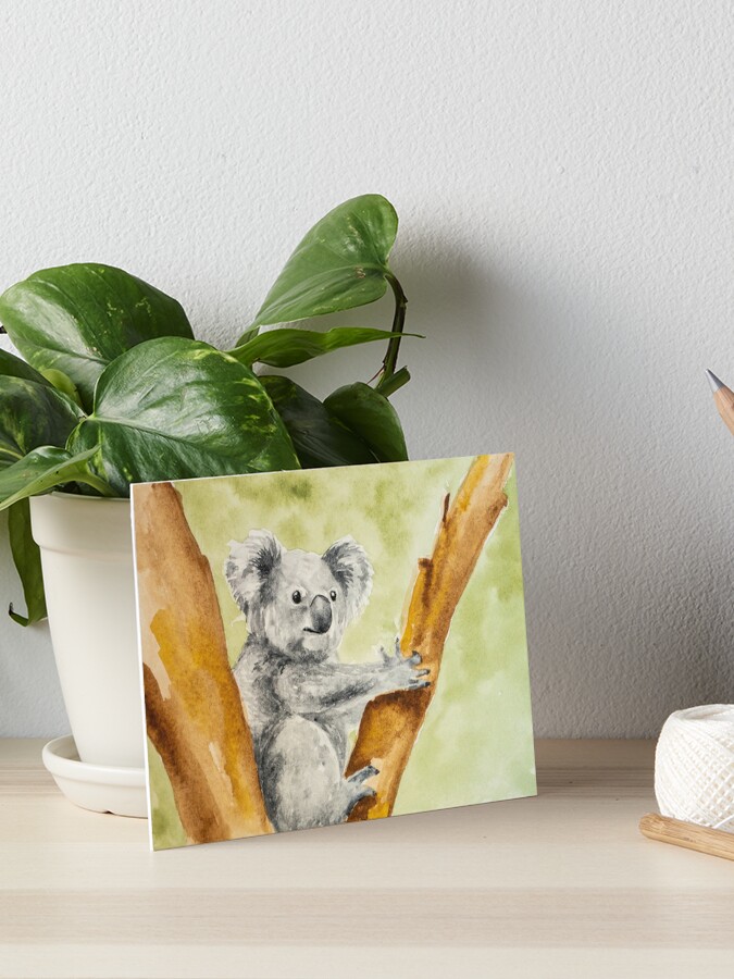 Koala Hanging In The Tree Art Board Print By Lindastanway Redbubble