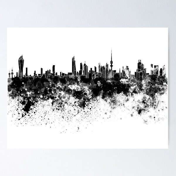 Item preview, Kuwait City skyline in black watercolor designed and sold by paulrommer.