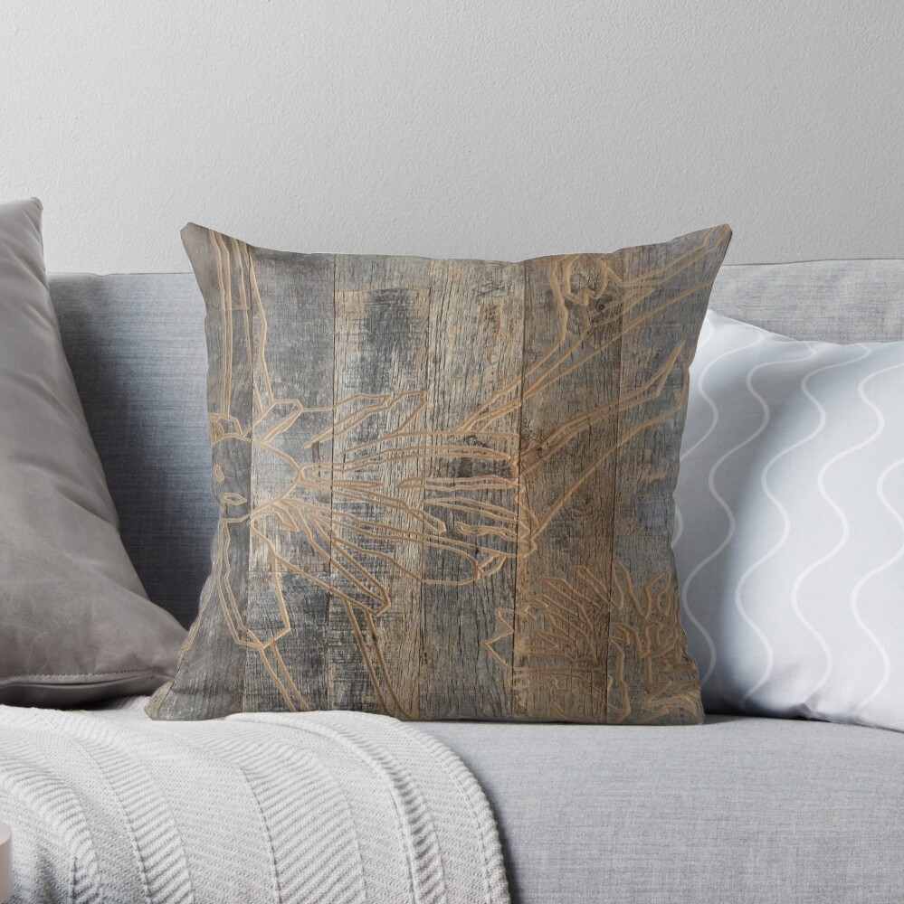 whimsical daisy flower engraved wood barnwood Throw Pillow