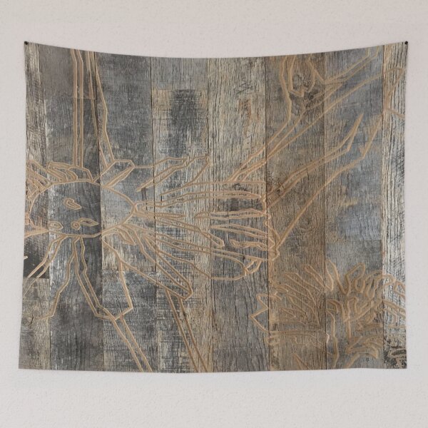 Item preview, whimsical daisy flower engraved wood barnwood designed and sold by LEILA ART SPACE.