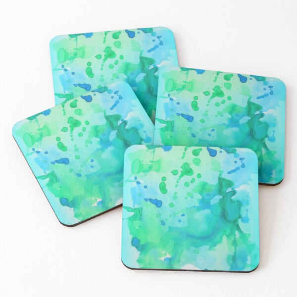 Item preview, turquoise watercolour blobs with blue colours designed and sold by cathyartist.