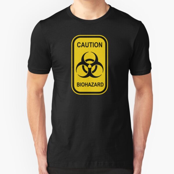 Caution Biohazard Sign - Yellow & Black - Rectangular Slim Fit T-Shirt