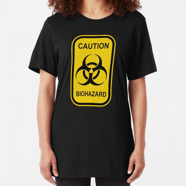 Caution Biohazard Sign - Yellow & Black - Rectangular Slim Fit T-Shirt