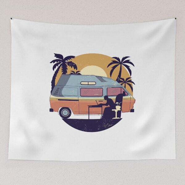 Item preview, Vintage camper on beach designed and sold by o2bshirt.