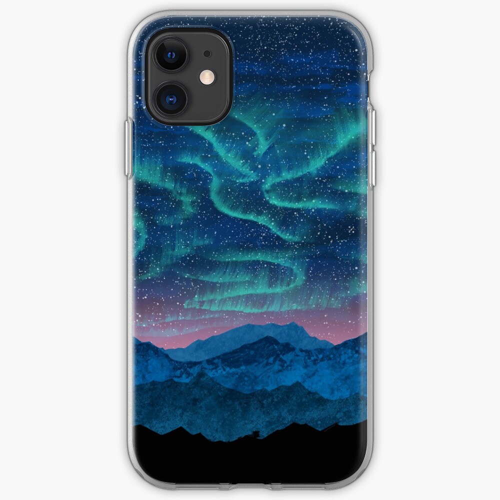 Aurora borealis over mountains iPhone Case & Cover