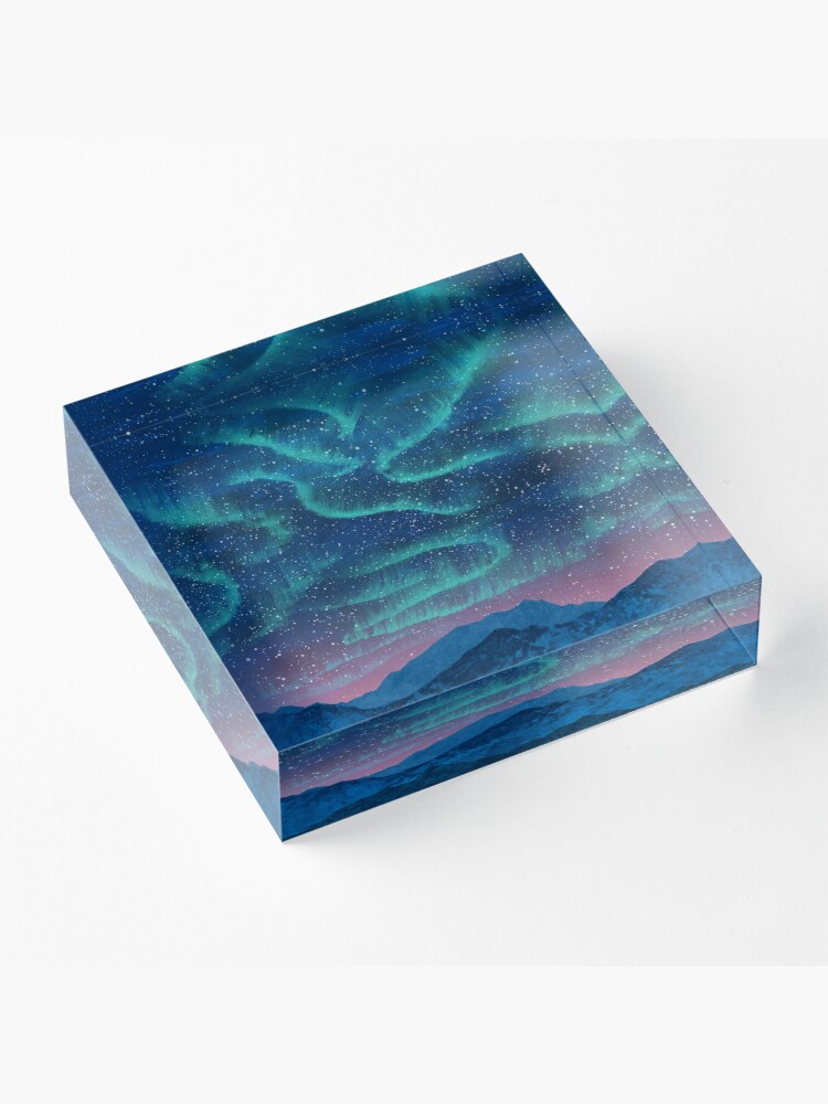 Alternate view of Aurora borealis over mountains Acrylic Block