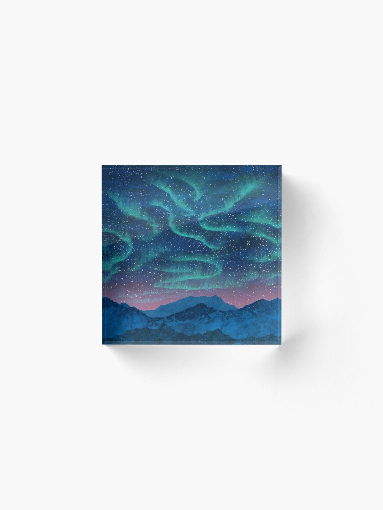 Alternate view of Aurora borealis over mountains Acrylic Block