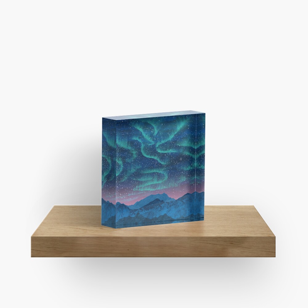 Aurora borealis over mountains Acrylic Block