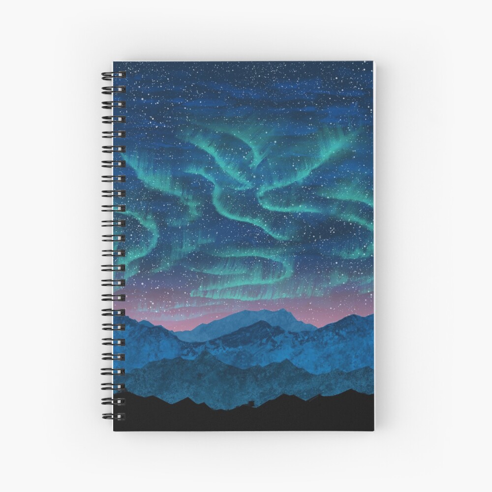 Aurora borealis over mountains Spiral Notebook
