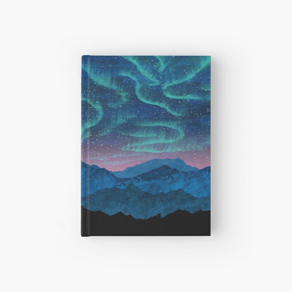 Aurora borealis over mountains Hardcover Journal