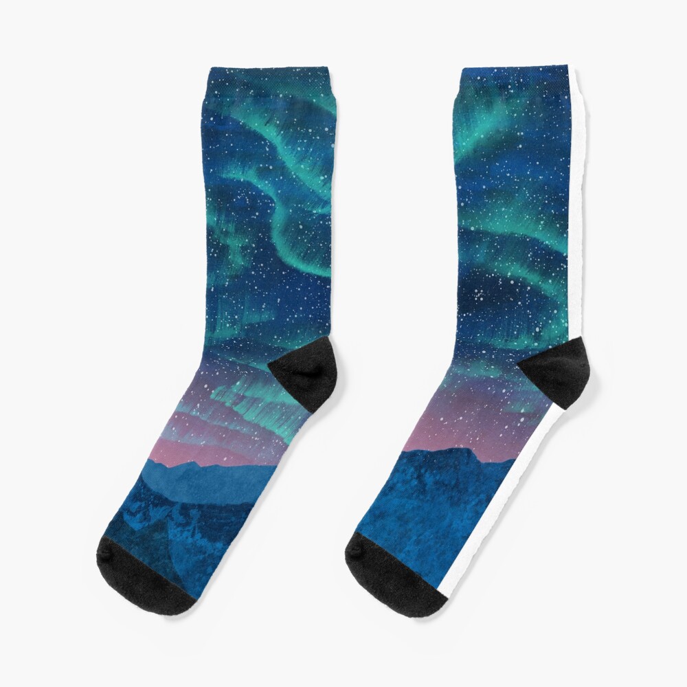 Aurora borealis over mountains Socks
