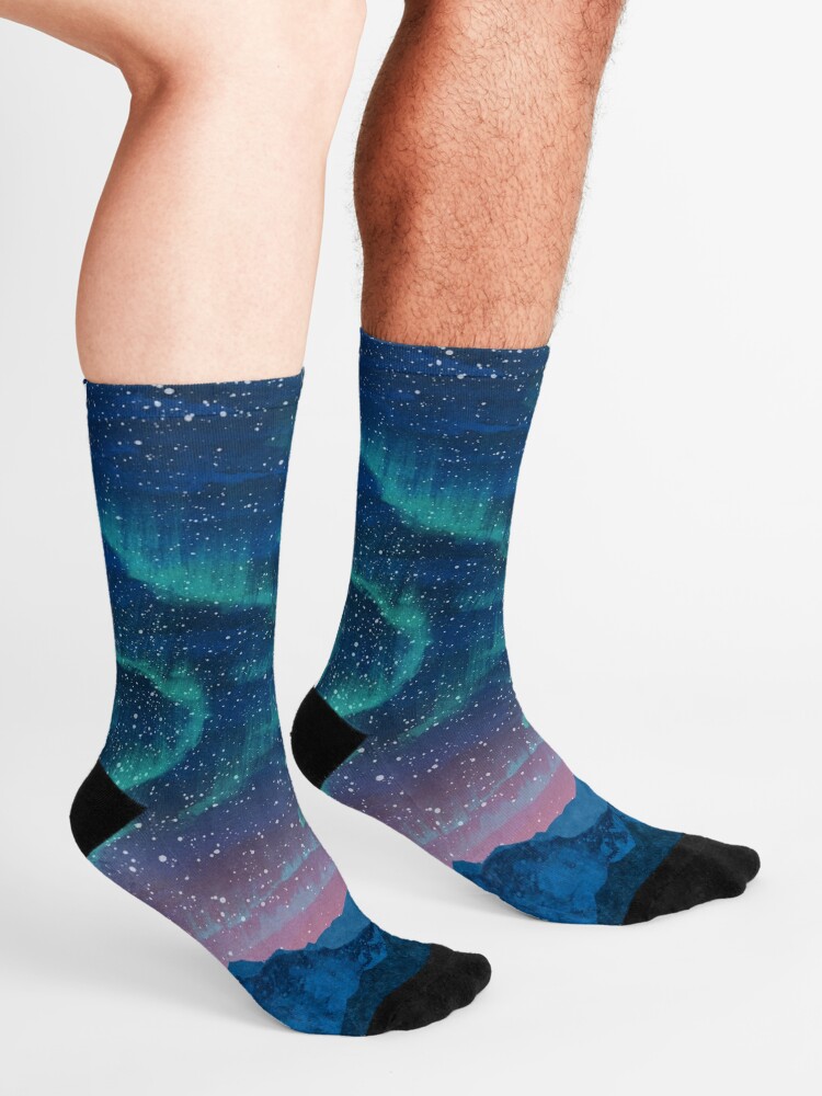 Alternate view of Aurora borealis over mountains Socks