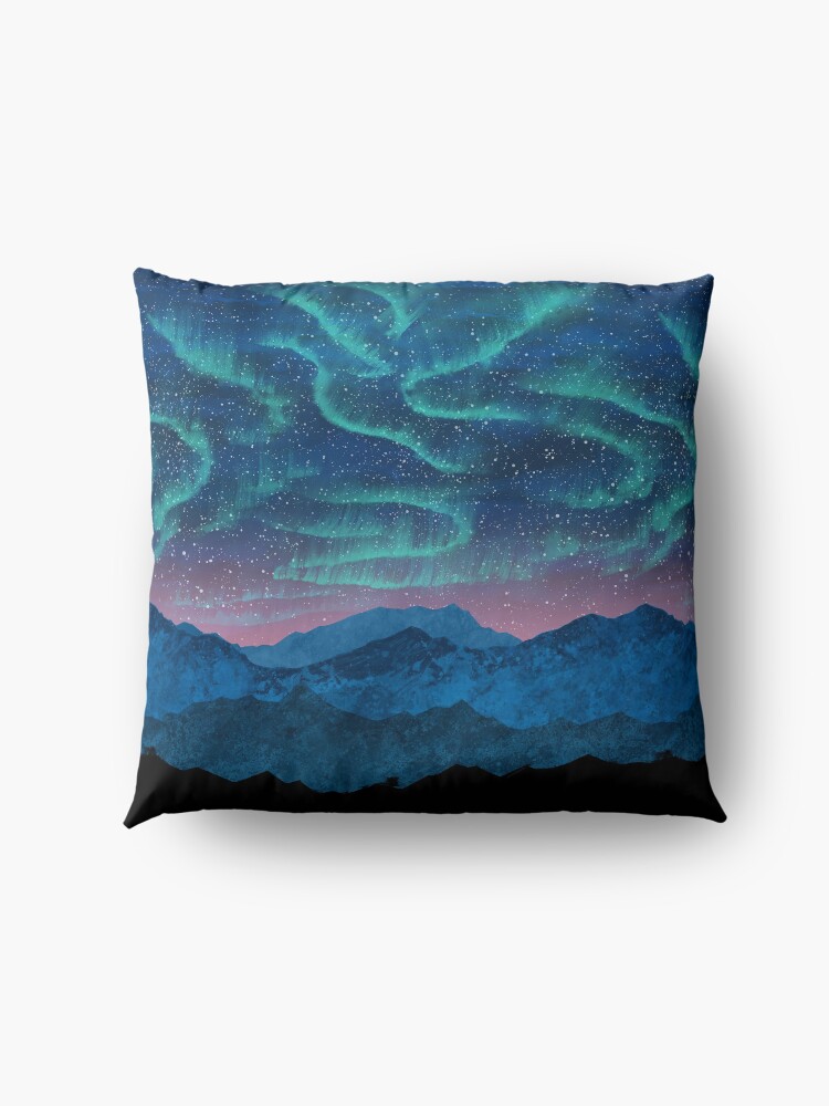 Alternate view of Aurora borealis over mountains Floor Pillow