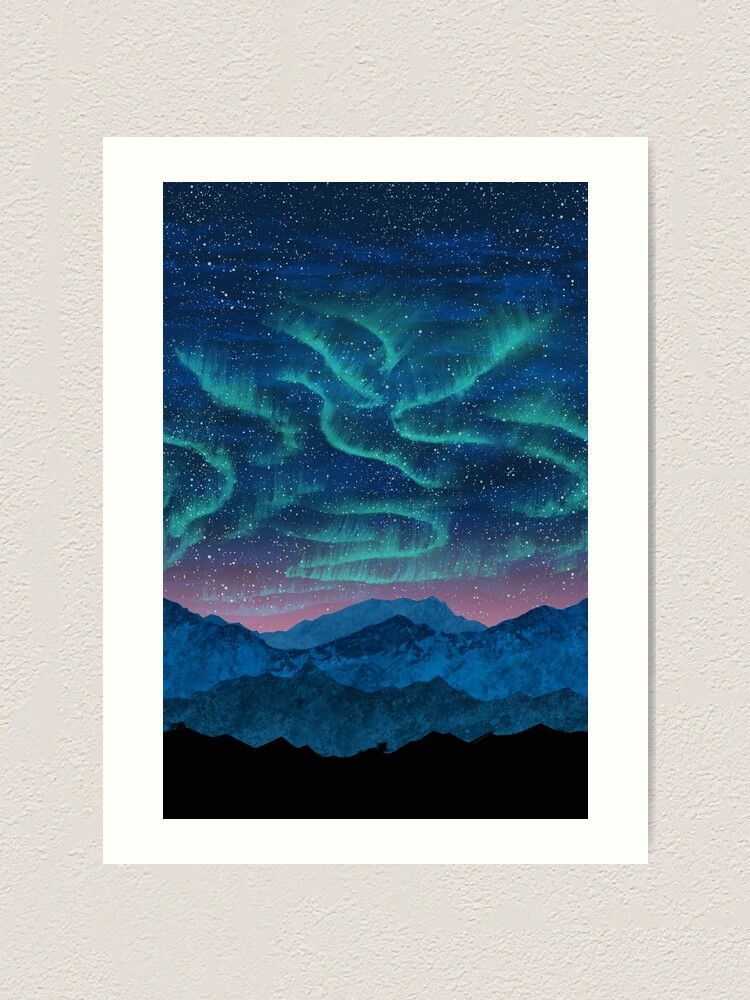 Alternate view of Aurora borealis over mountains Art Print