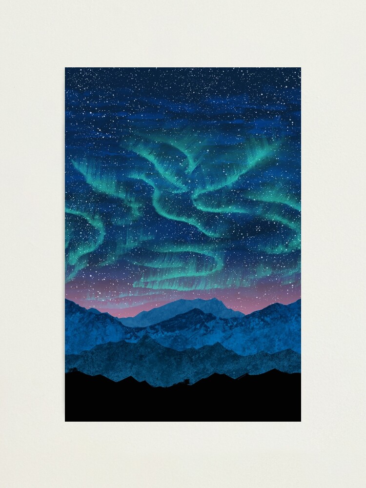 Alternate view of Aurora borealis over mountains Photographic Print