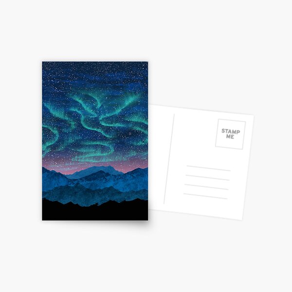 Aurora borealis over mountains Postcard