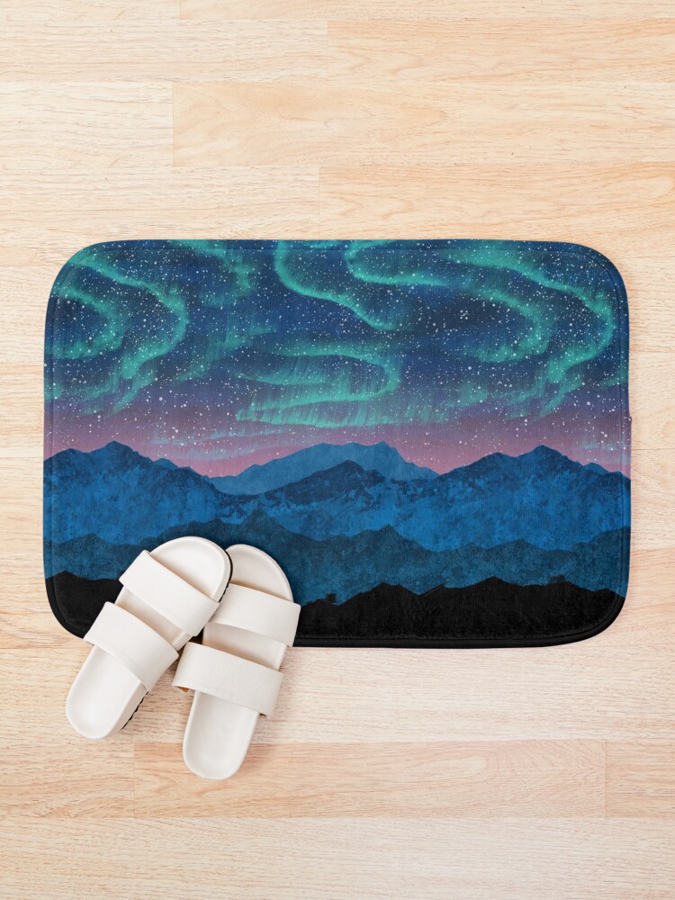 Alternate view of Aurora borealis over mountains Bath Mat
