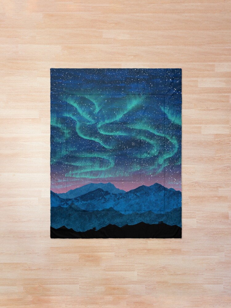 Alternate view of Aurora borealis over mountains Comforter