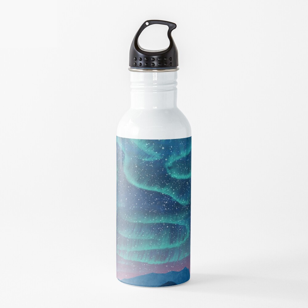 "Aurora borealis over mountains" Water Bottle for Sale by Nozzas