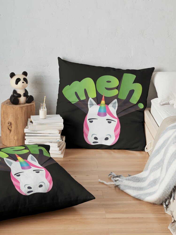 Alternate view of Unicorn Meh Emoji Meme Floor Pillow