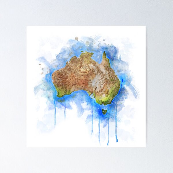 Item preview, Flowing Watercolor Illustration of Australia Map on white background designed and sold by Tansel Diplikaya.