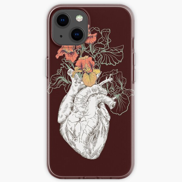 drawing Human heart with flowers iPhone Soft Case
