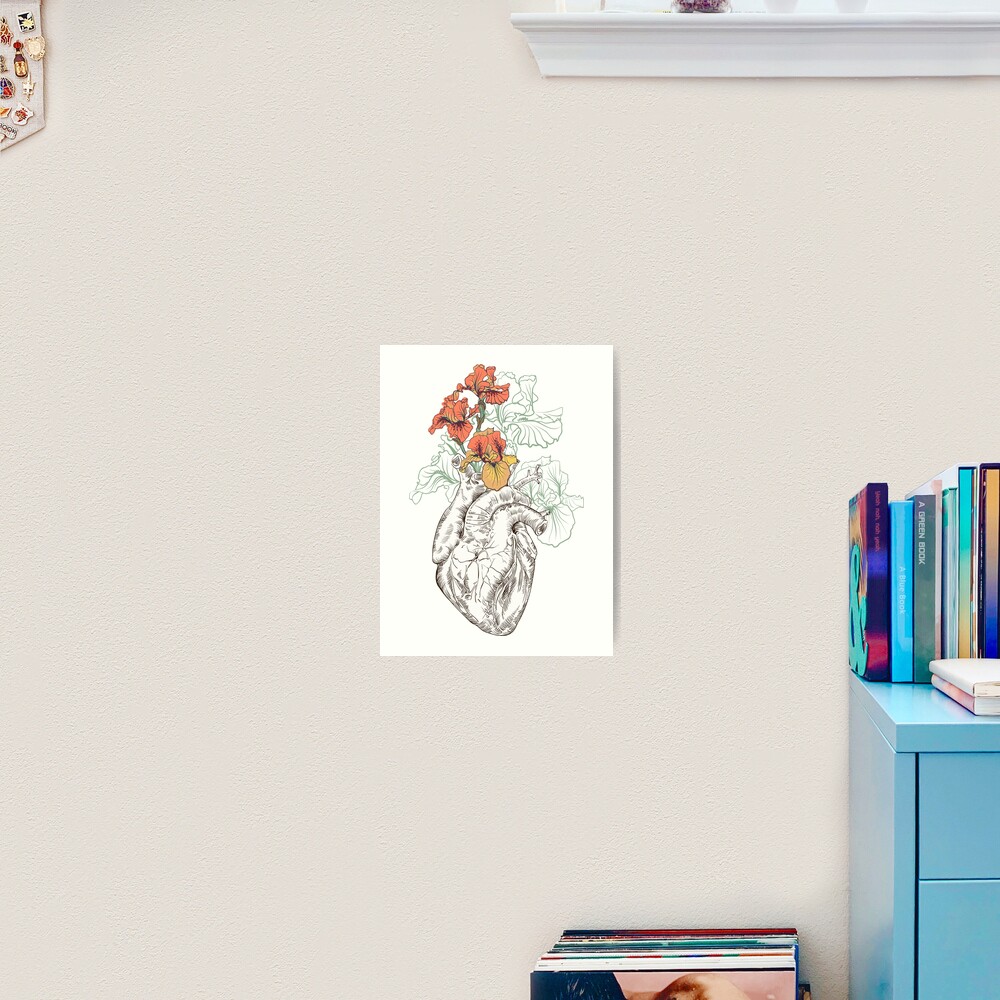 drawing Human heart with flowers Art Print