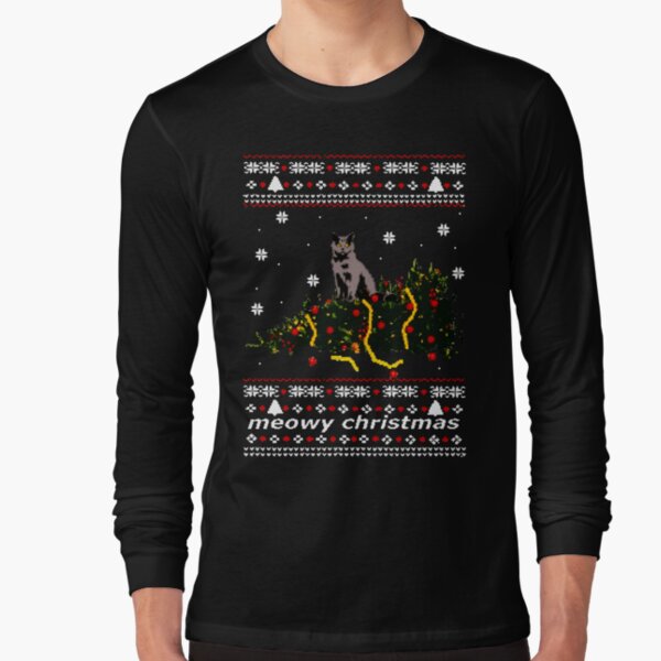 ugly sweater - christmas tree knocked down by a cat Long Sleeve T-Shirt