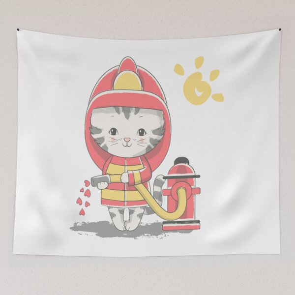 Item preview, Kawaii Cute Baby Kitten Firefighter designed and sold by shop4fun.