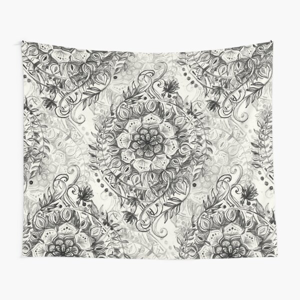 Messy Boho Floral in Charcoal and Cream Tapestry
