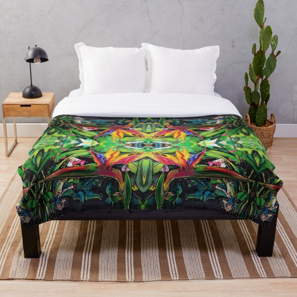 JUNGLE GREEN STRELITZIA PATTERN Throw Blanket