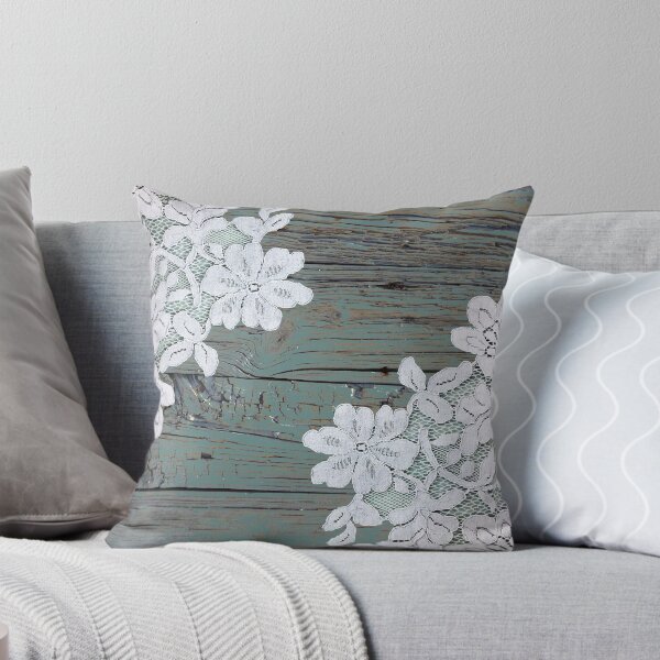 Item preview, Distressed floral white lace western country teal barn wood designed and sold by LEILA ART SPACE.