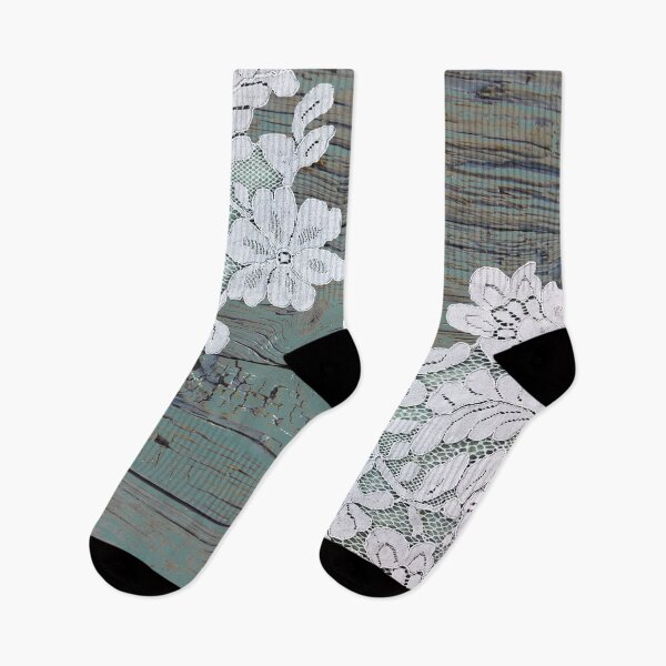 Item preview, Distressed floral white lace western country teal barn wood designed and sold by LEILA ART SPACE.