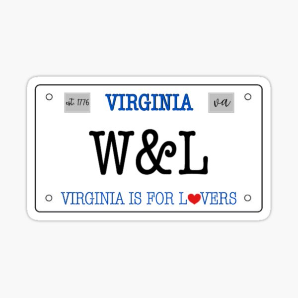 "Washington and Lee W&L License Plate" Sticker for Sale by