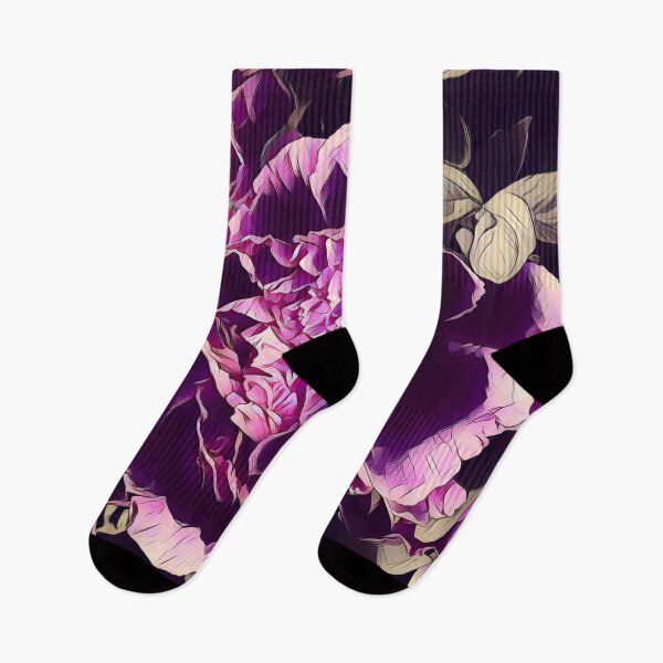 Item preview, 1980s boho chic feminine botanical watercolor floral purple peony designed and sold by LEILA ART SPACE.