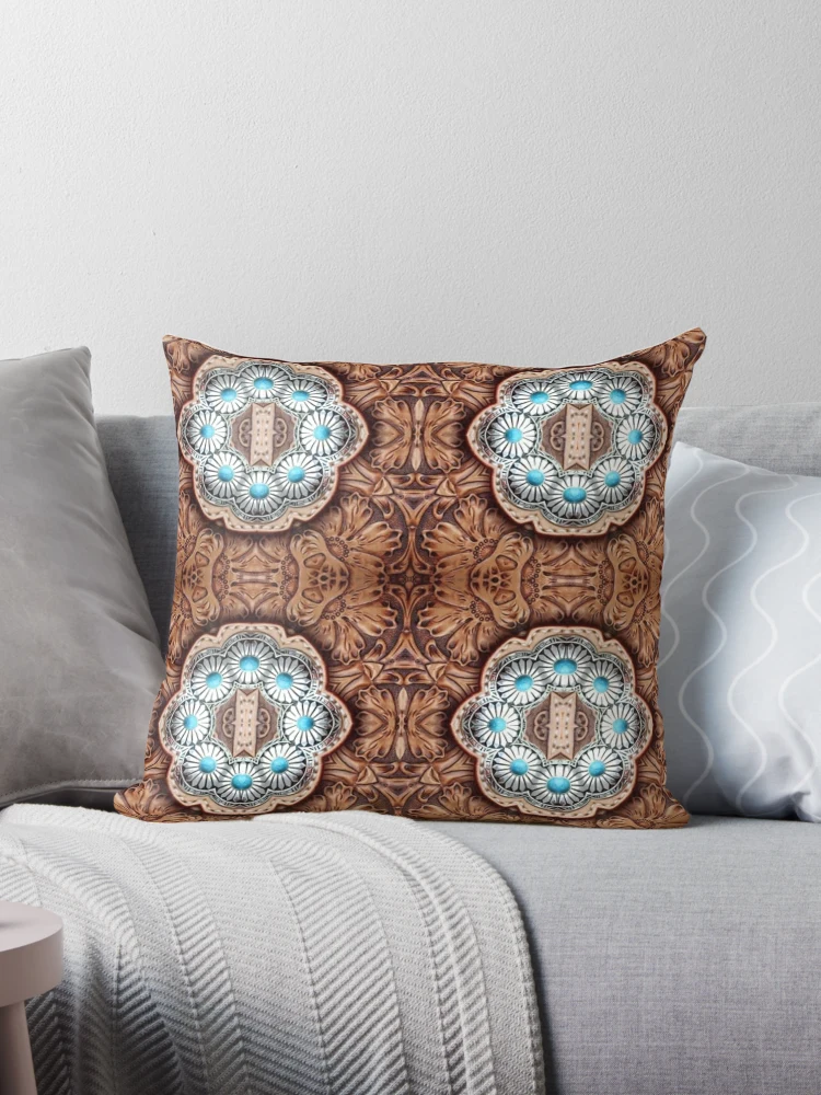 rustic turquoise brown cowboy tribal Western country | Throw Pillow