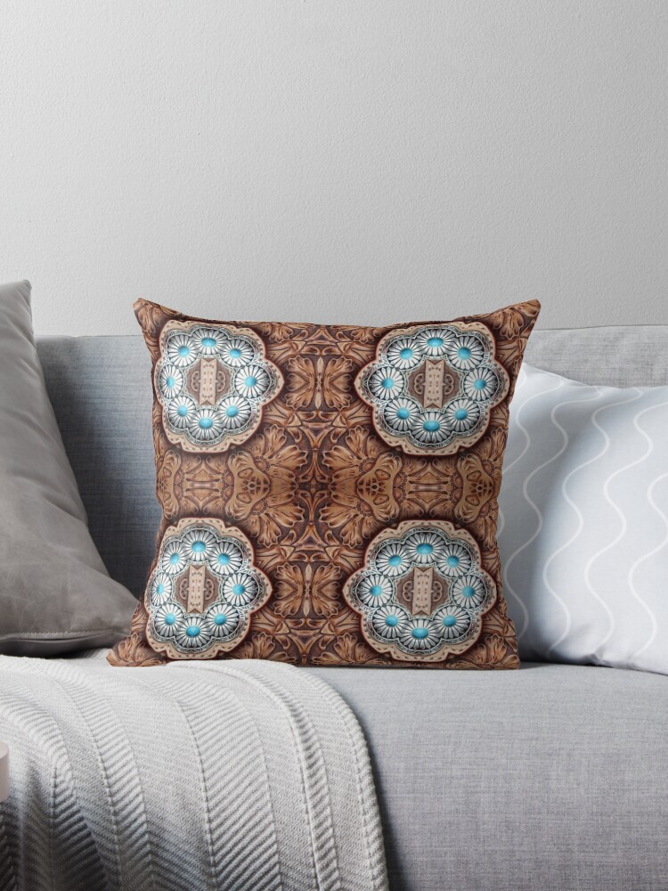 rustic turquoise brown cowboy tribal Western country | Throw Pillow