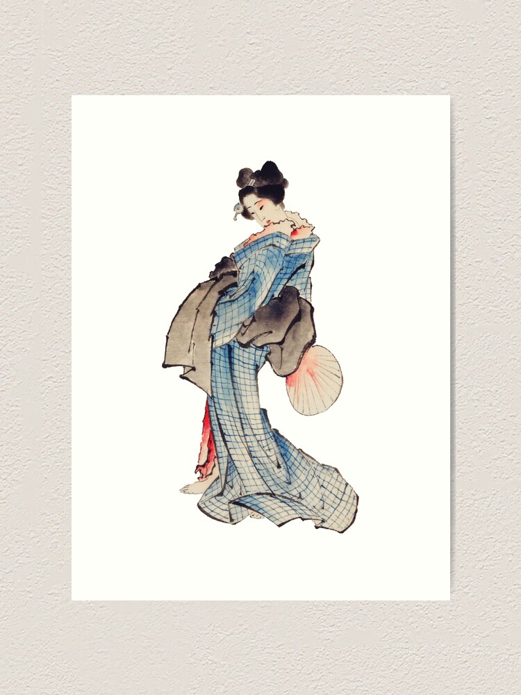 Japanese Lady Wearing Kimono with Fan Sitting Wall Picture 8x10 Art Print 