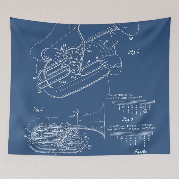 Item preview, Brass Wind Instrument Patent - White designed and sold by InkedArtPrints.