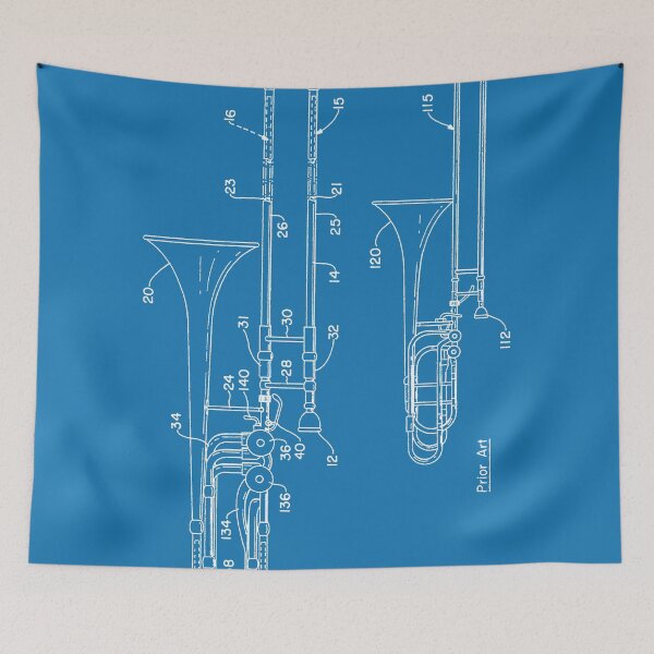 Item preview, Slide trombone patent - white designed and sold by InkedArtPrints.