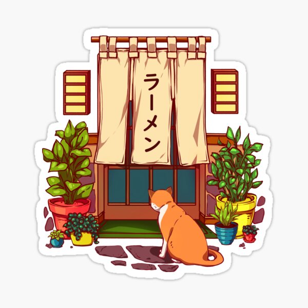 The red cat and the Japanese ramen shop Sticker